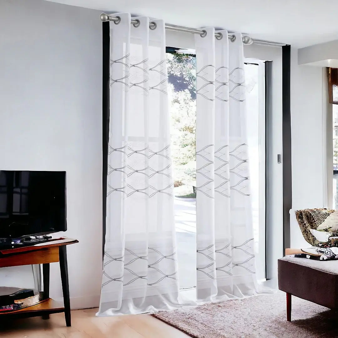 Set of Two 96" White Wave Embroidered Window Panels - Homeroots - Flyclothing LLC