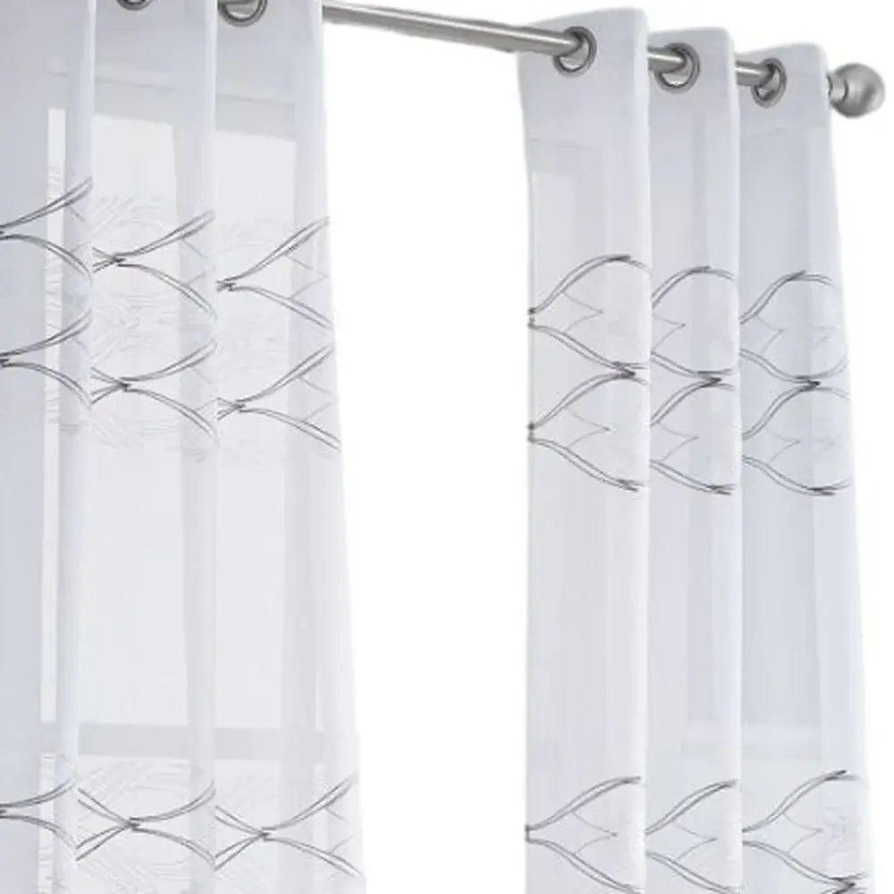 Set of Two 96" White Wave Embroidered Window Panels - Homeroots - Flyclothing LLC
