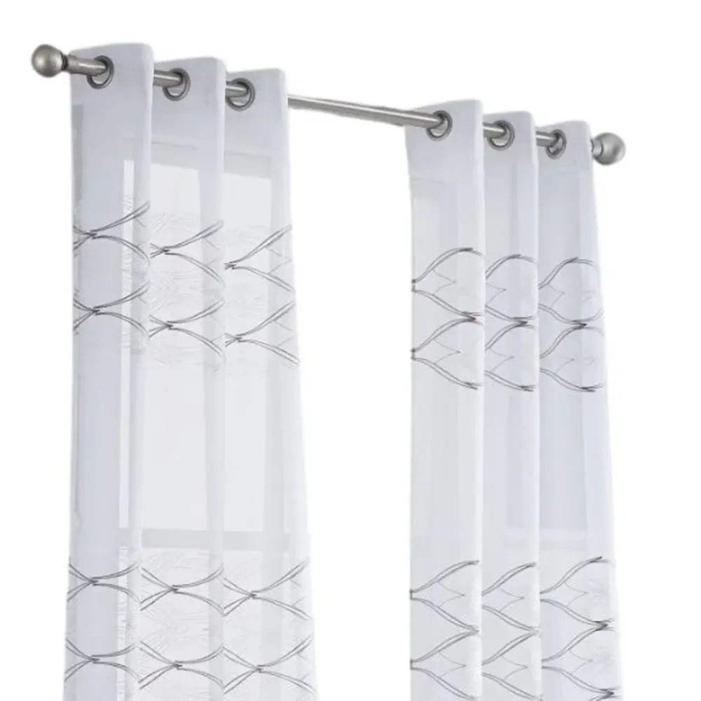 Set of Two 96" White Wave Embroidered Window Panels - Homeroots - Flyclothing LLC