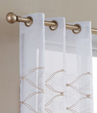 Set of Two 96" Gold and White SemiSheer Curtains - Homeroots - Flyclothing LLC