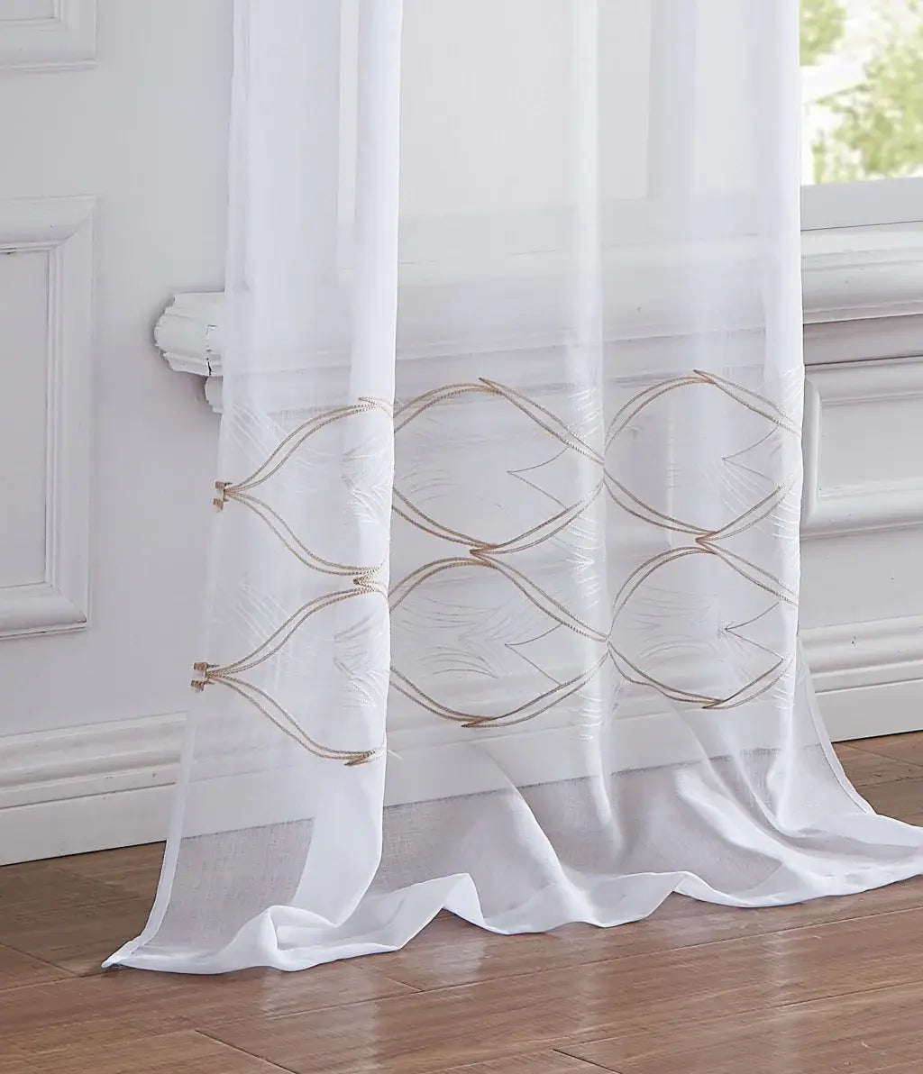 Set of Two 96" Gold and White SemiSheer Curtains - Homeroots - Flyclothing LLC