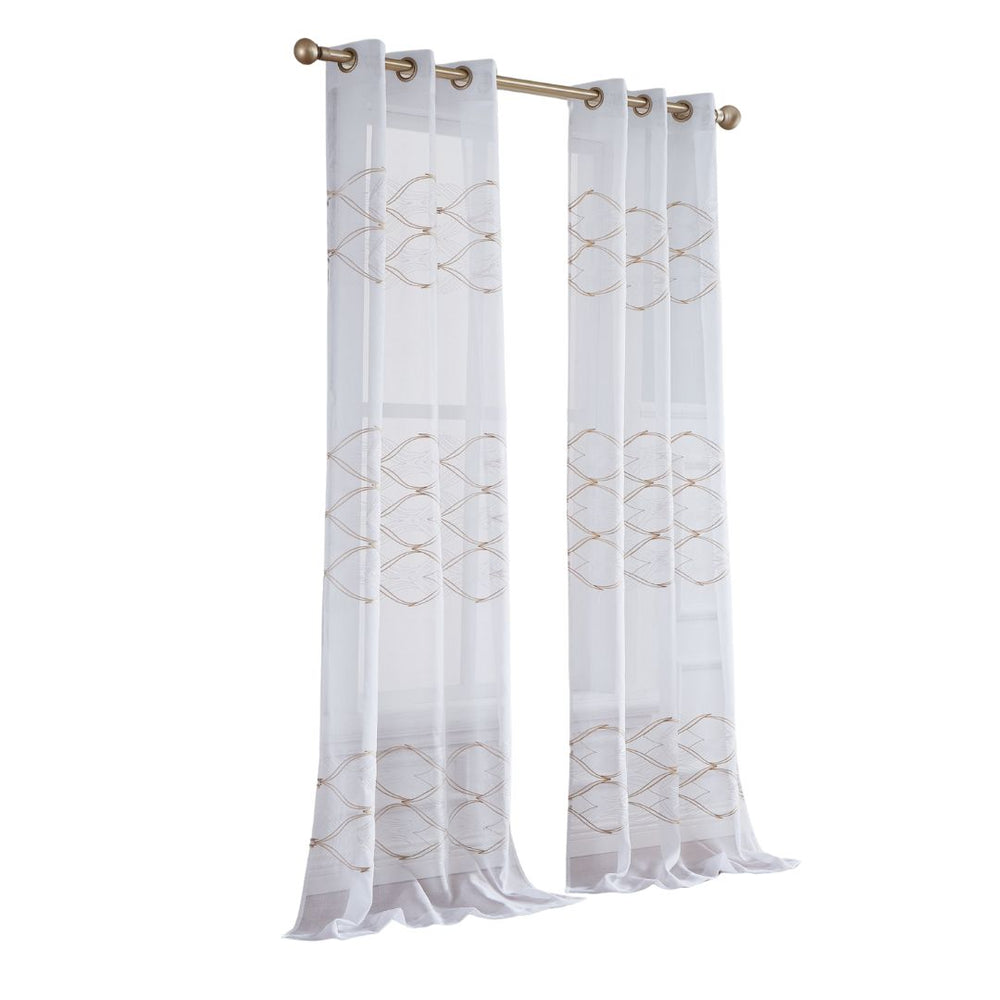 Set of Two 96" Gold and White SemiSheer Curtains - Homeroots - Flyclothing LLC