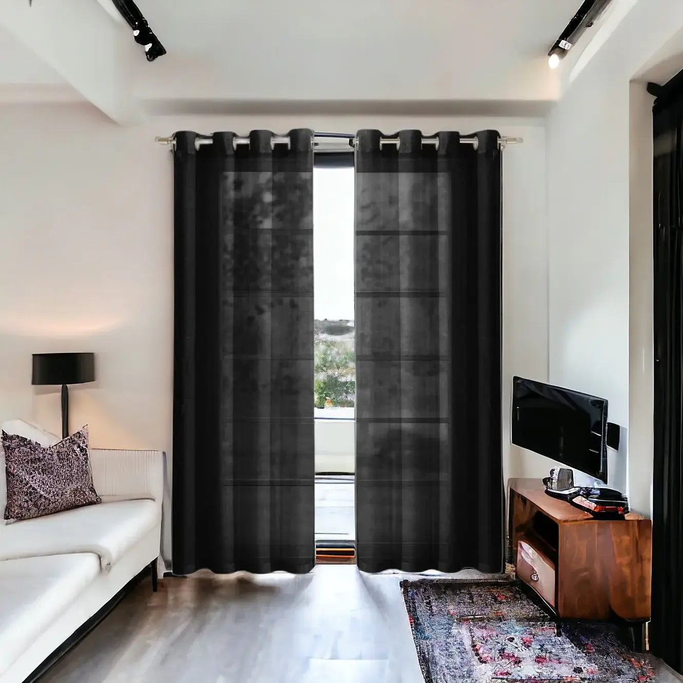 Set of Two 84" Black Solid Modern Window Panels - Homeroots - Flyclothing LLC