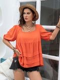 Plus Size Square Neck Half Sleeve Blouse - Trendsi - Flyclothing LLC