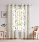 Set of Two 84" Tan Floral Embroidered Window Panels - Homeroots - Flyclothing LLC