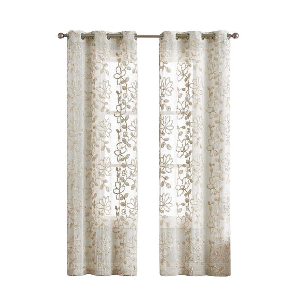 Set of Two 84" Tan Floral Embroidered Window Panels - Homeroots - Flyclothing LLC