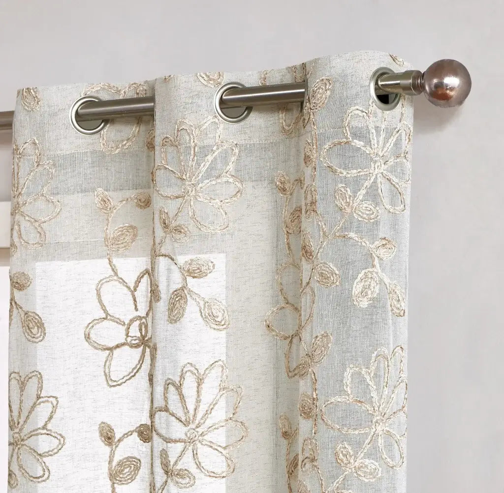 Set of Two 84" Tan Floral Embroidered Window Panels - Homeroots - Flyclothing LLC
