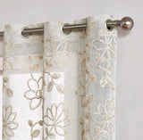 Set of Two 84" Tan Floral Embroidered Window Panels - Homeroots - Flyclothing LLC