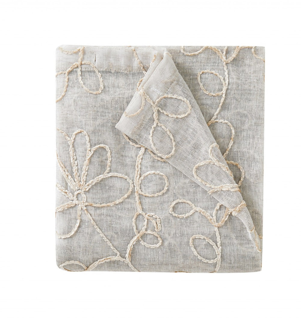 Set of Two 84" Tan Floral Embroidered Window Panels - Homeroots - Flyclothing LLC