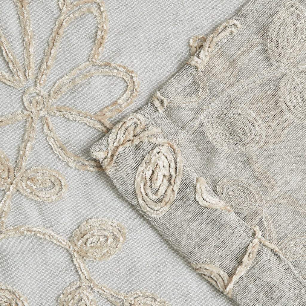 Set of Two 84" Tan Floral Embroidered Window Panels - Homeroots - Flyclothing LLC