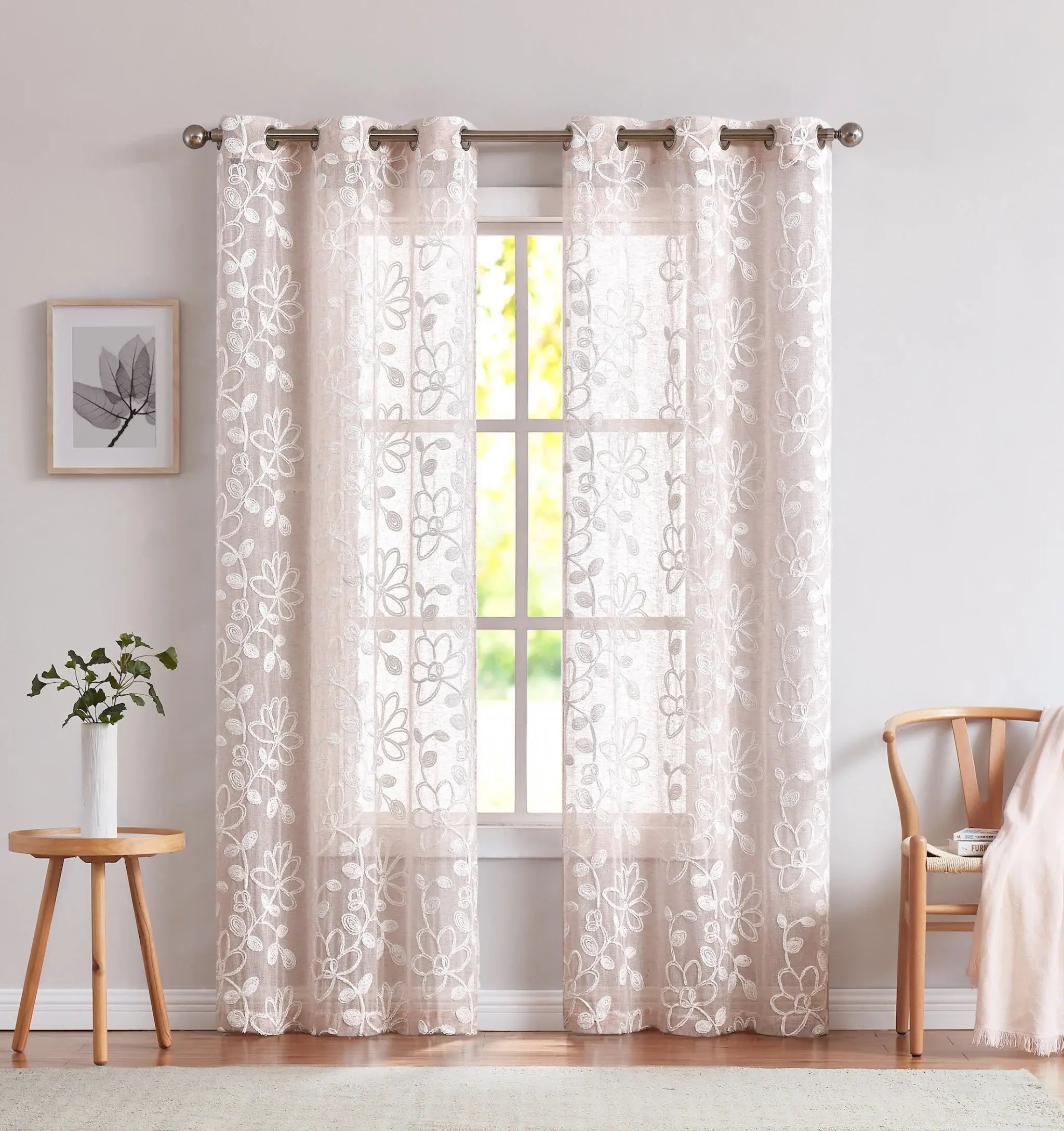 Set of Two 84" Blush Floral Embroidered Window Panels - Homeroots - Flyclothing LLC