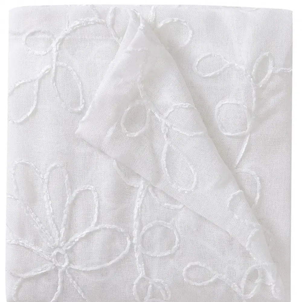 Set of Two 84" White Floral Embroidered Window Panels - Homeroots - Flyclothing LLC