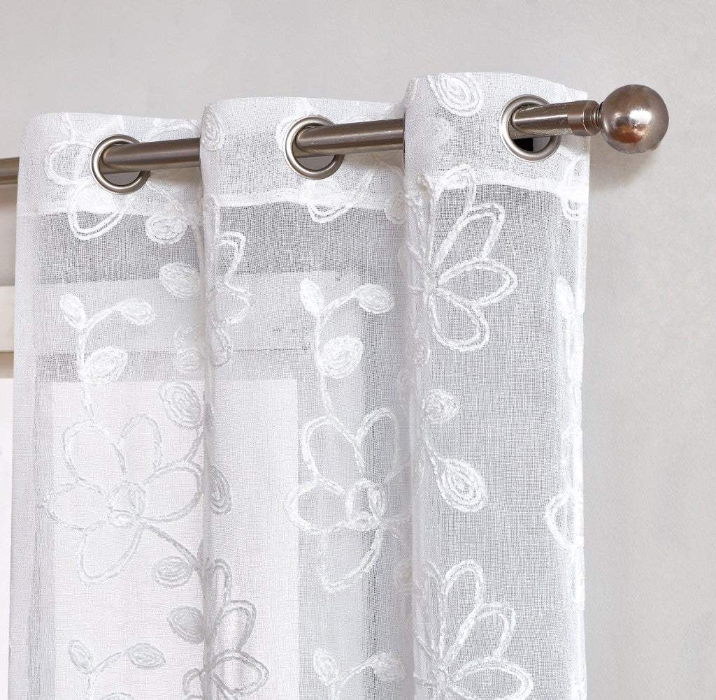 Set of Two 84" White Floral Embroidered Window Panels - Homeroots - Flyclothing LLC