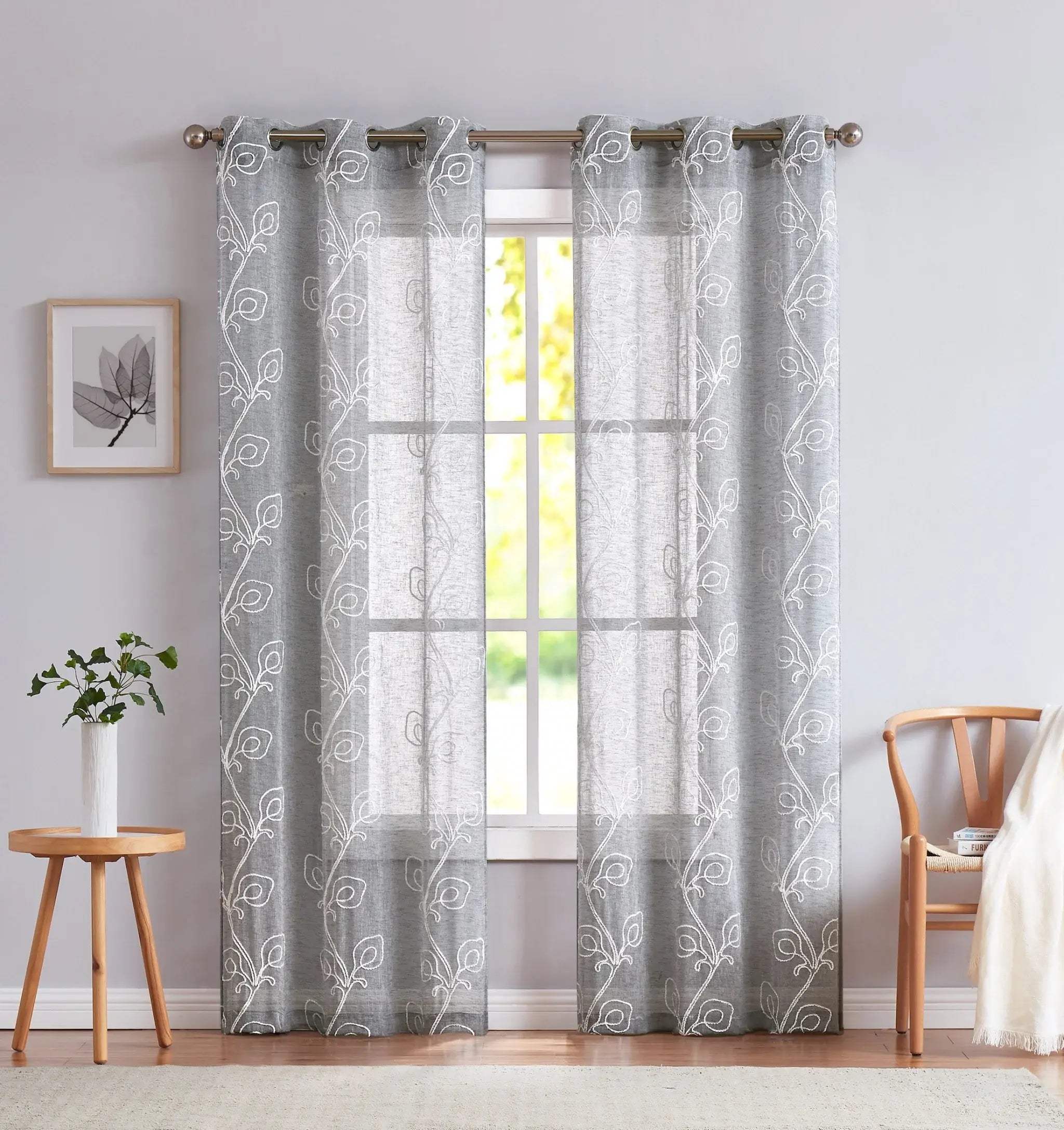 Set of Two 84" Silver Boho Embroidered Window Panels - Homeroots - Flyclothing LLC