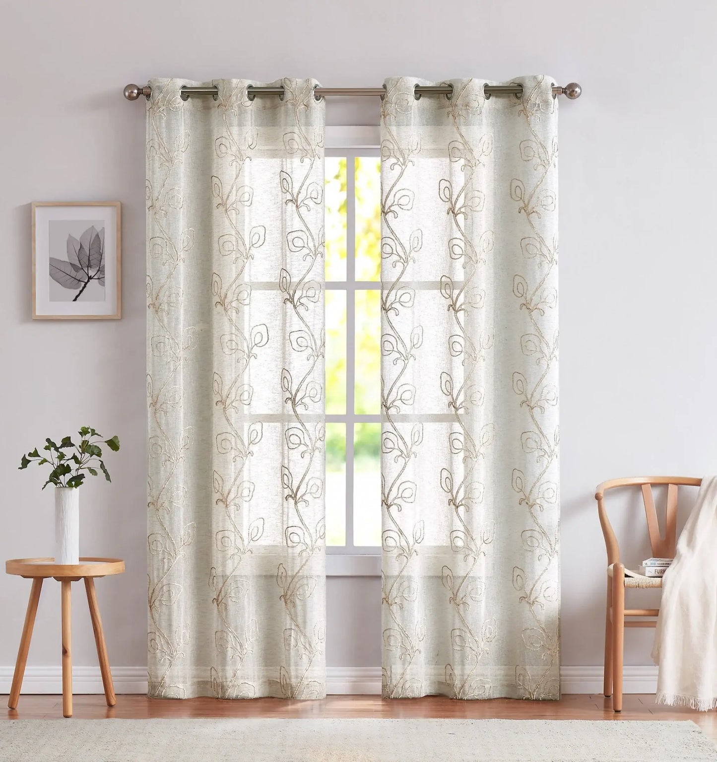 Set of Two 84" Beige Boho Embroidered Window Panels - Homeroots - Flyclothing LLC