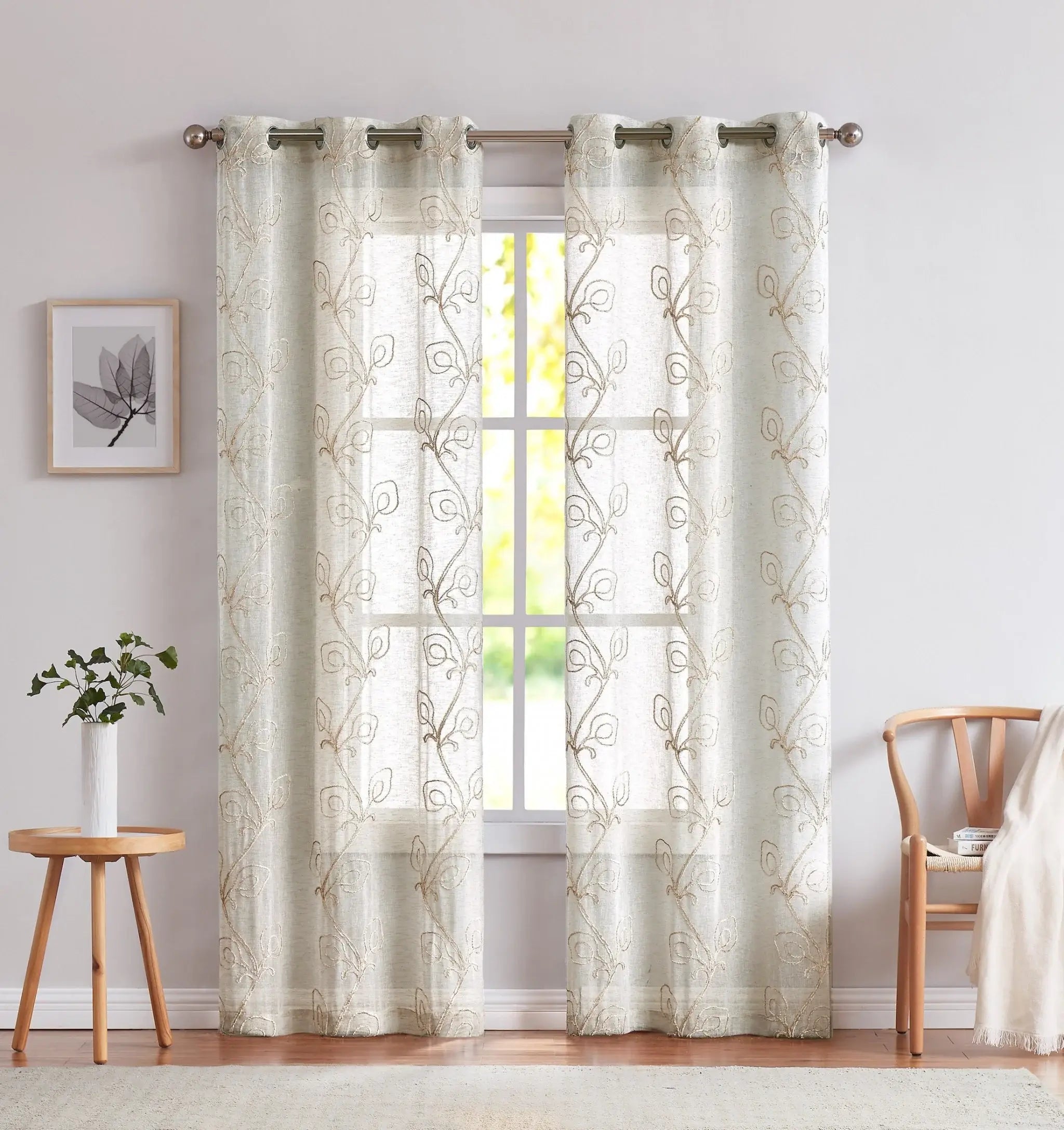 Set of Two 84" Beige Boho Embroidered Window Panels - Homeroots - Flyclothing LLC