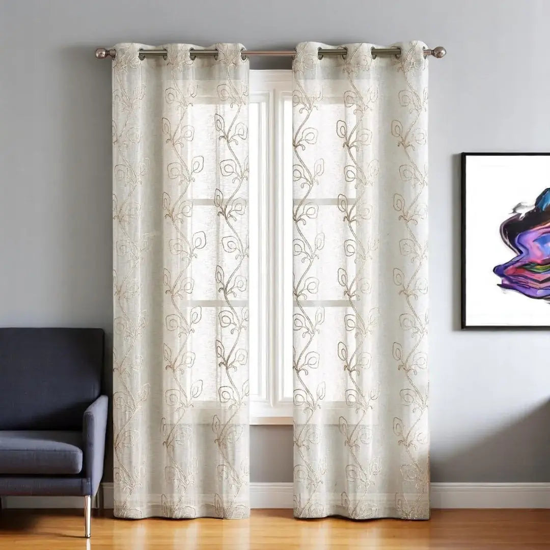 Set of Two 84" Beige Boho Embroidered Window Panels - Homeroots - Flyclothing LLC