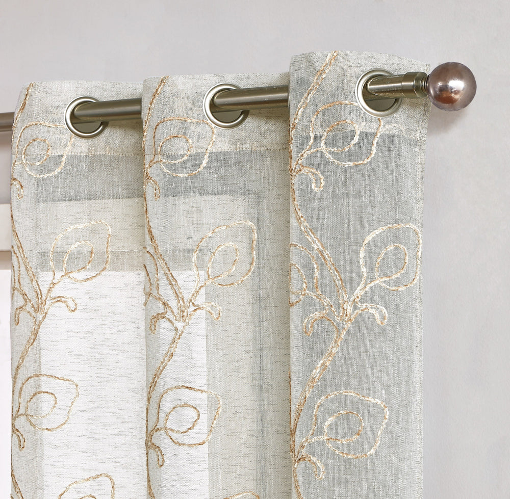 Set of Two 84" Beige Boho Embroidered Window Panels - Homeroots - Flyclothing LLC