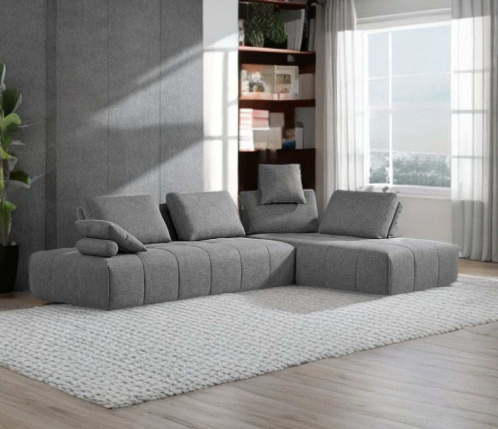 Gray Polyester Modular L Shaped Two Piece Sofa and Chaise Sectional And Toss Pillows - Homeroots - Flyclothing LLC