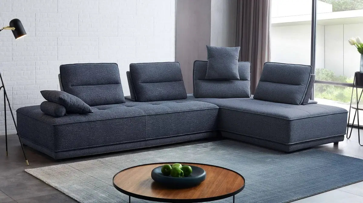 Blue 100% Polyester Stationary L Shaped Two Piece Sofa And Chaise - Homeroots - Flyclothing LLC