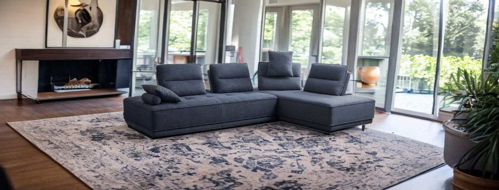 Blue 100% Polyester Stationary L Shaped Two Piece Sofa And Chaise - Homeroots - Flyclothing LLC