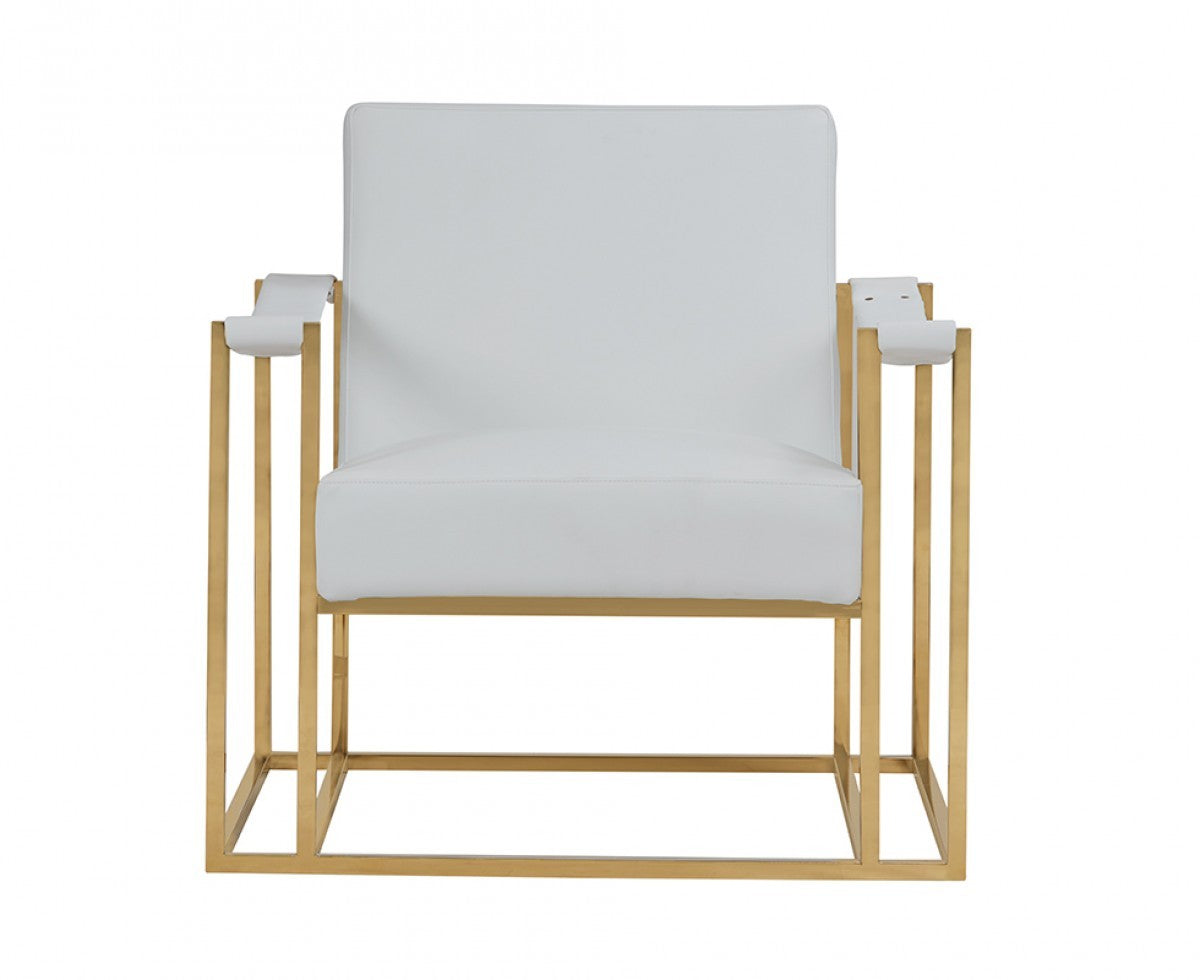 31" White And Gold Faux Leather Lounge Chair - Homeroots - Flyclothing LLC