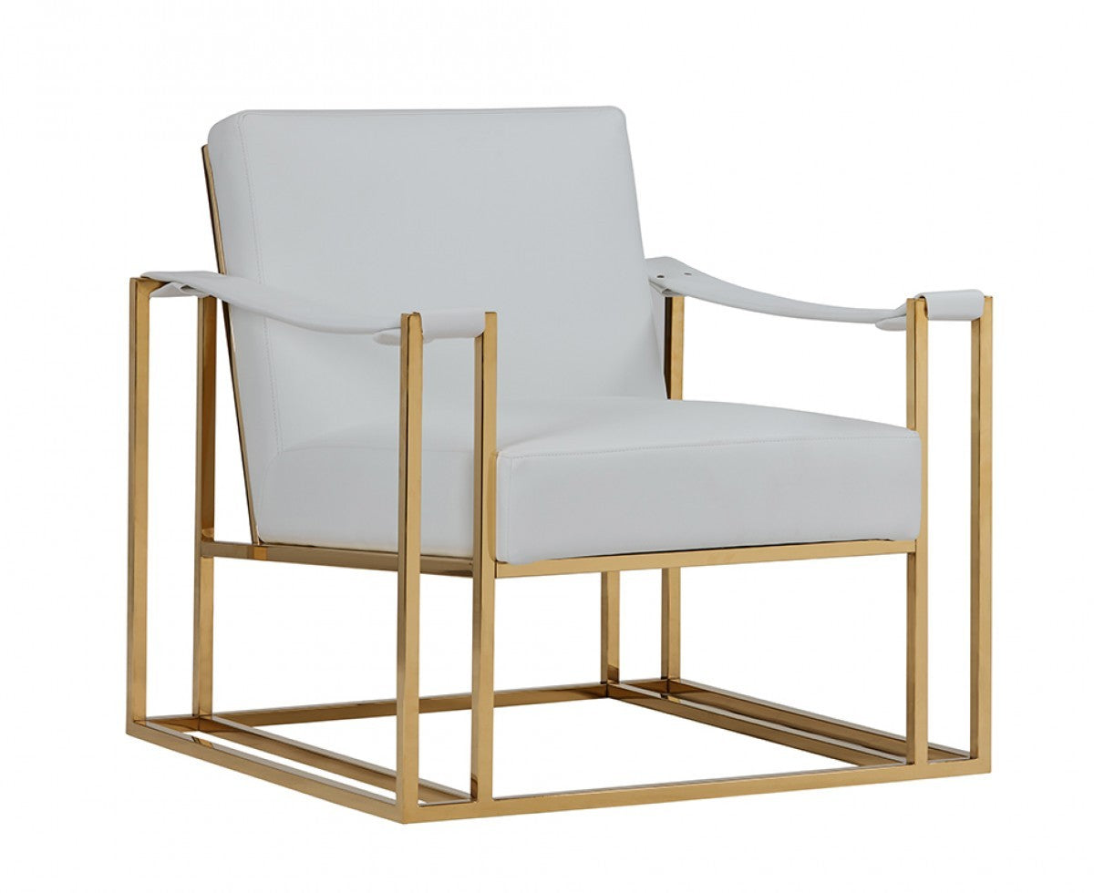 31" White And Gold Faux Leather Lounge Chair - Homeroots - Flyclothing LLC