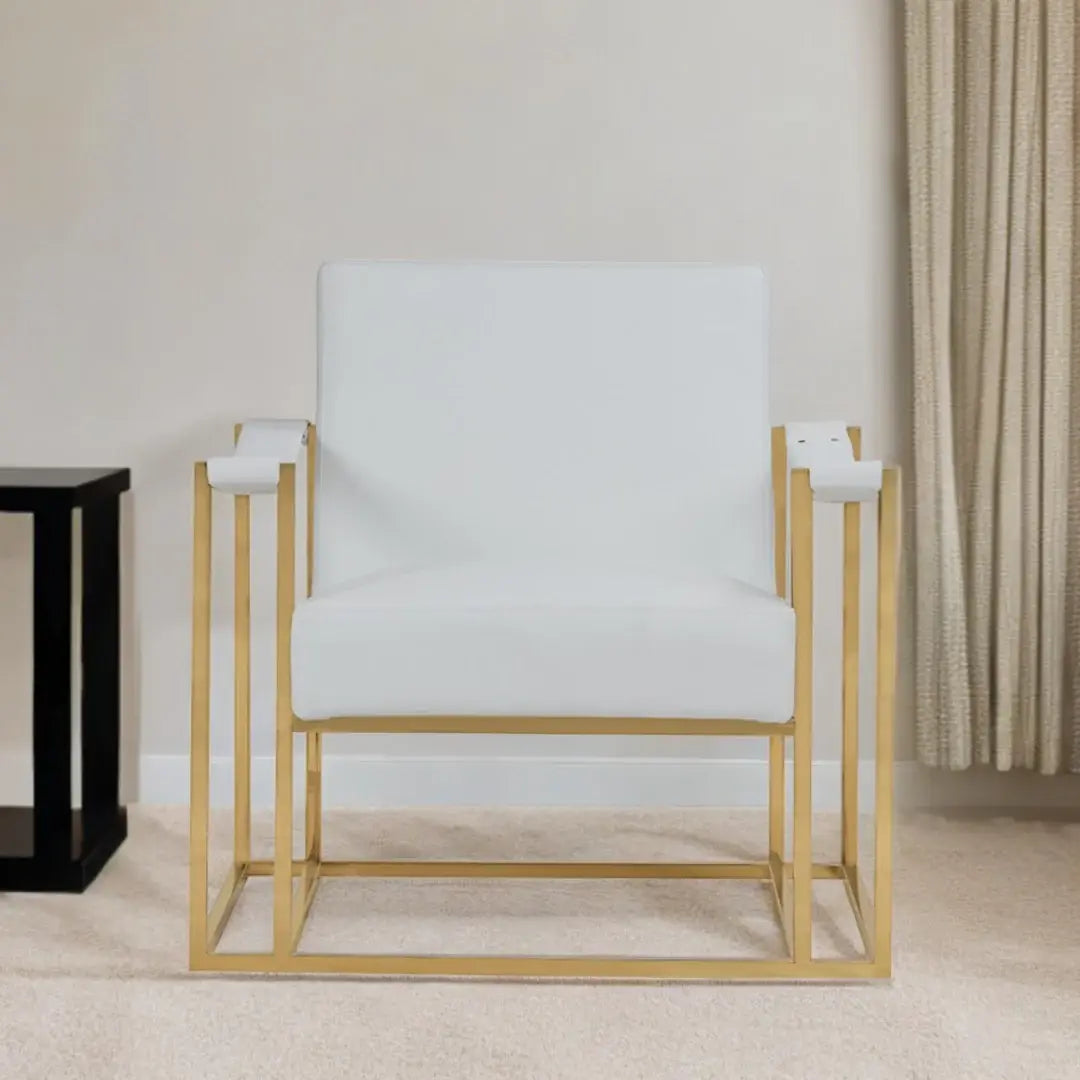 31" White And Gold Faux Leather Lounge Chair - Homeroots - Flyclothing LLC