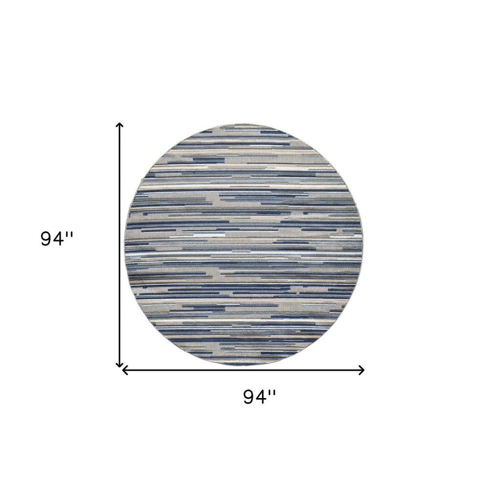 8’ Round Blue Abstract Striped Indoor Outdoor Area Rug - Homeroots - Flyclothing LLC
