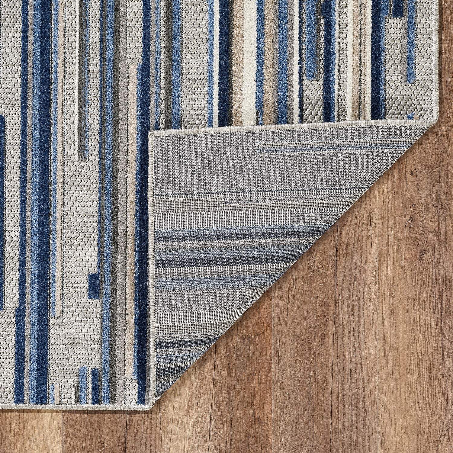 8’ Round Blue Abstract Striped Indoor Outdoor Area Rug - Homeroots - Flyclothing LLC