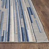 8' X 10' Blue Gray and Ivory Striped Indoor Outdoor Area Rug - Homeroots