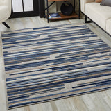 8' X 10' Blue Gray and Ivory Striped Indoor Outdoor Area Rug - Homeroots