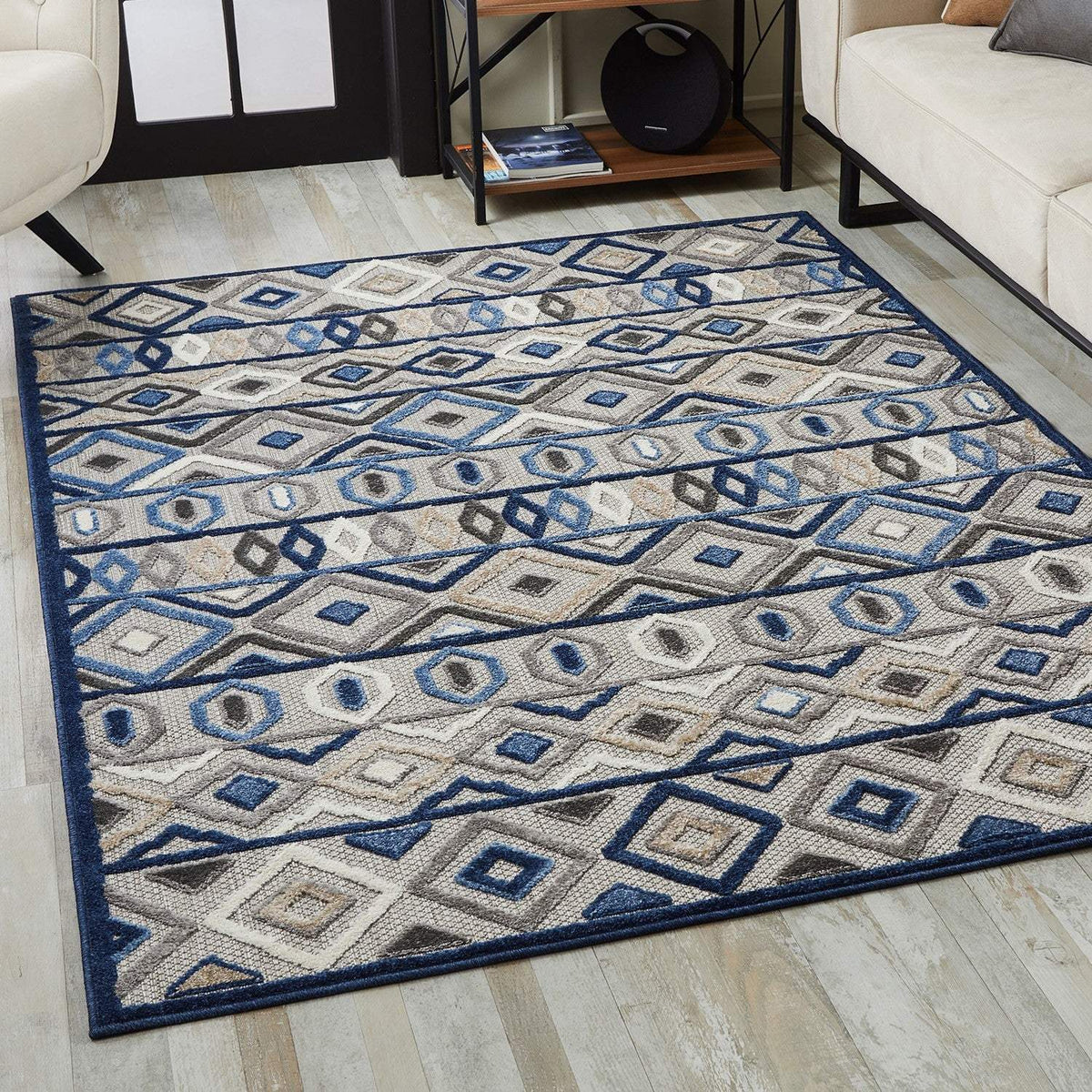 2' X 4' Blue And Gray Abstract Stain Resistant Indoor Outdoor Area Rug - Homeroots - Flyclothing LLC