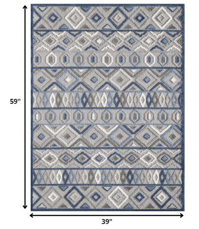 3' X 5' Blue And Gray Abstract Stain Resistant Indoor Outdoor Area Rug - Homeroots - Flyclothing LLC