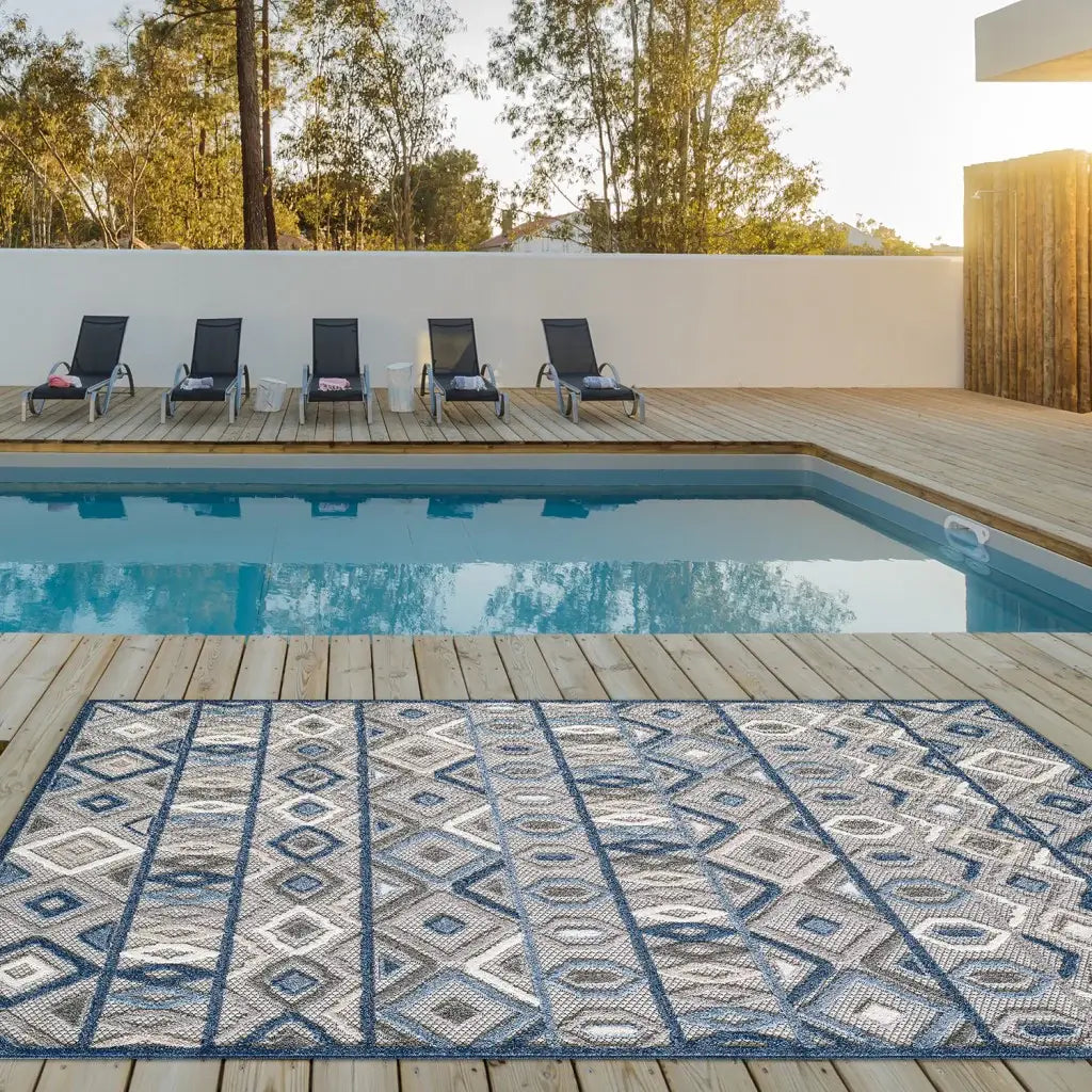 3' X 5' Blue And Gray Abstract Stain Resistant Indoor Outdoor Area Rug - Homeroots - Flyclothing LLC