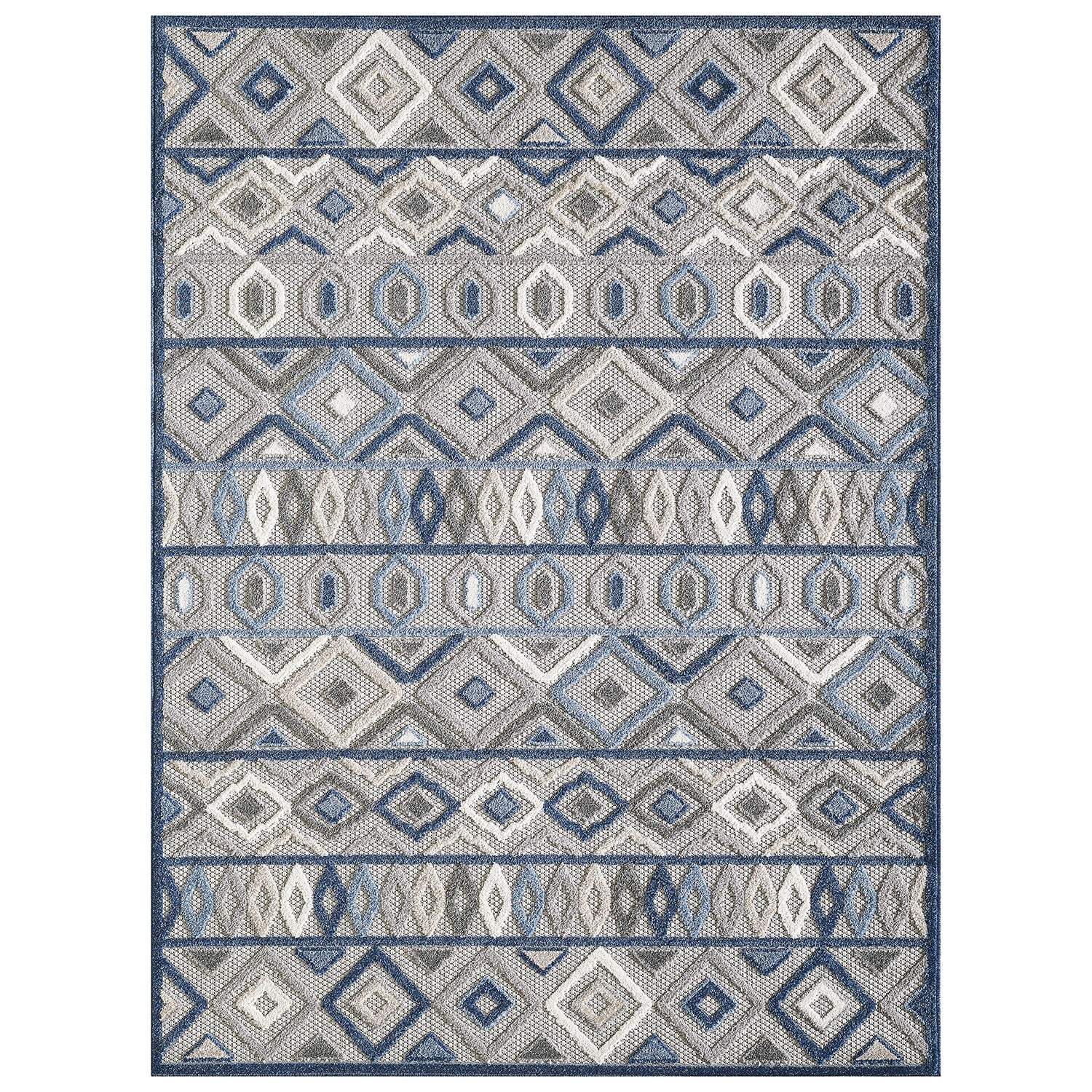 7' X 9' Blue And Gray Abstract Stain Resistant Indoor Outdoor Area Rug - Homeroots - Flyclothing LLC