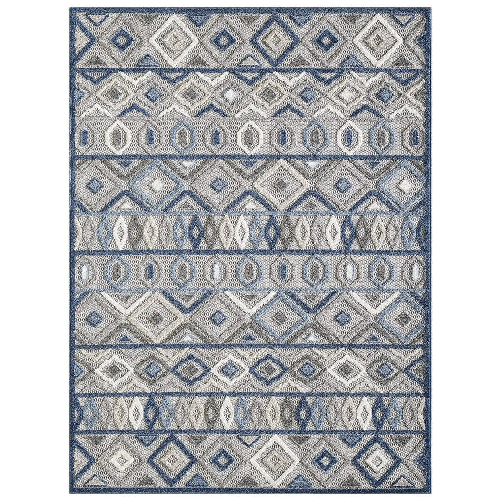 7' X 9' Blue And Gray Abstract Stain Resistant Indoor Outdoor Area Rug - Homeroots