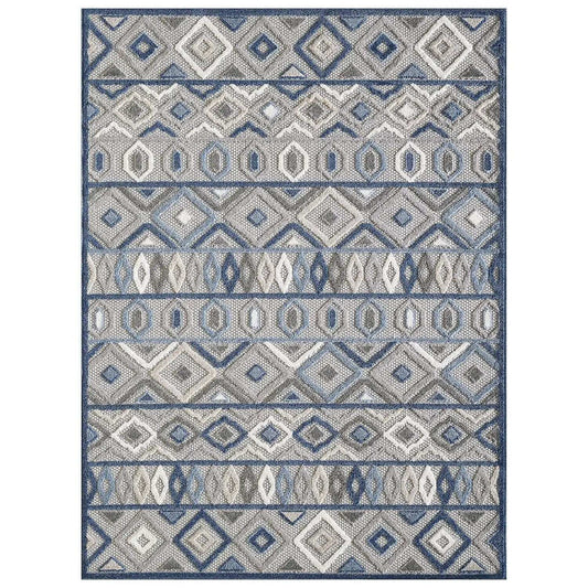 7' X 9' Blue And Gray Abstract Stain Resistant Indoor Outdoor Area Rug - Homeroots - Flyclothing LLC