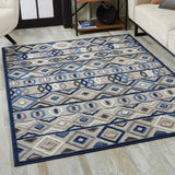 7' X 9' Blue And Gray Abstract Stain Resistant Indoor Outdoor Area Rug - Homeroots