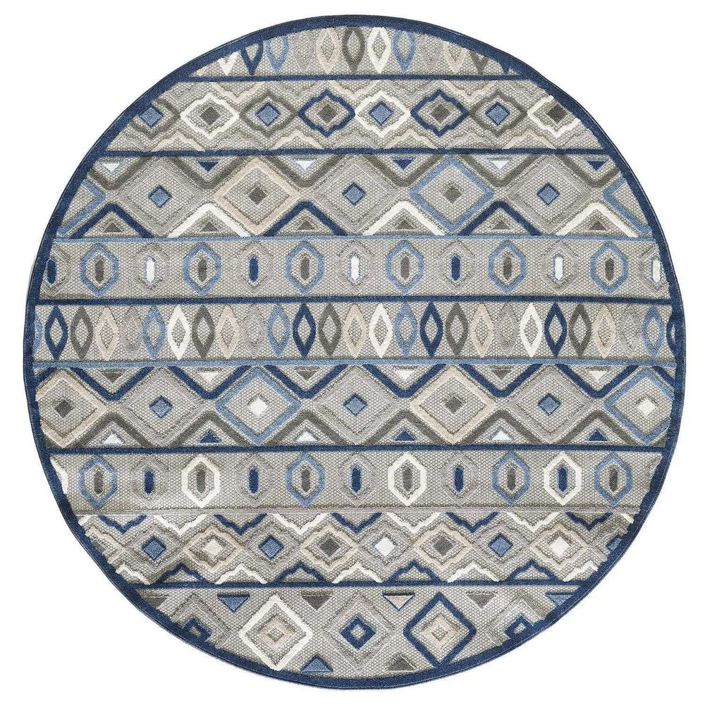 8' Round Blue And Gray Round Abstract Stain Resistant Indoor Outdoor Area Rug - Homeroots - Flyclothing LLC