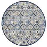 8' Round Blue And Gray Round Abstract Stain Resistant Indoor Outdoor Area Rug - Homeroots