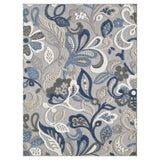 5' X 7' Blue And Gray Floral Stain Resistant Indoor Outdoor Area Rug - Homeroots