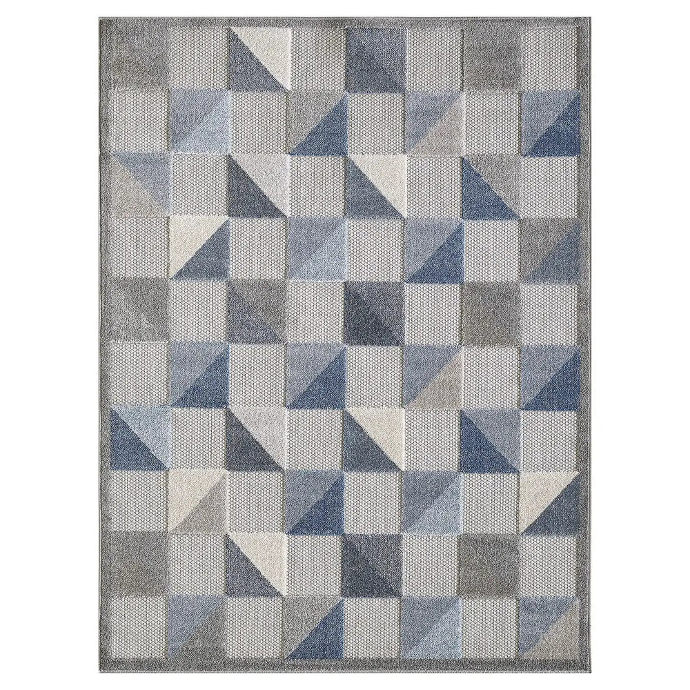 2' X 4' Blue And Gray Geometric Stain Resistant Indoor Outdoor Area Rug - Homeroots