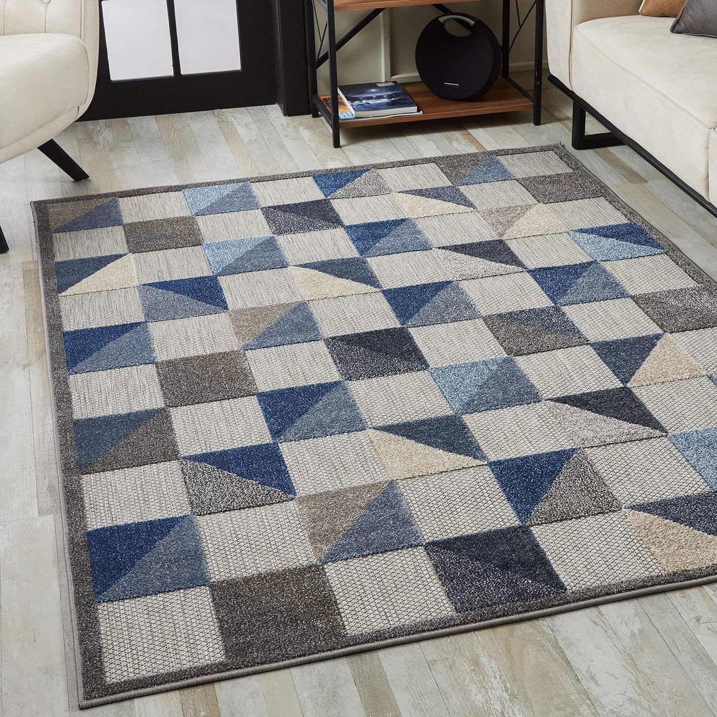 2' X 4' Blue And Gray Geometric Stain Resistant Indoor Outdoor Area Rug - Homeroots - Flyclothing LLC