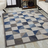 3' X 5' Blue And Gray Geometric Stain Resistant Indoor Outdoor Area Rug - Homeroots - Flyclothing LLC