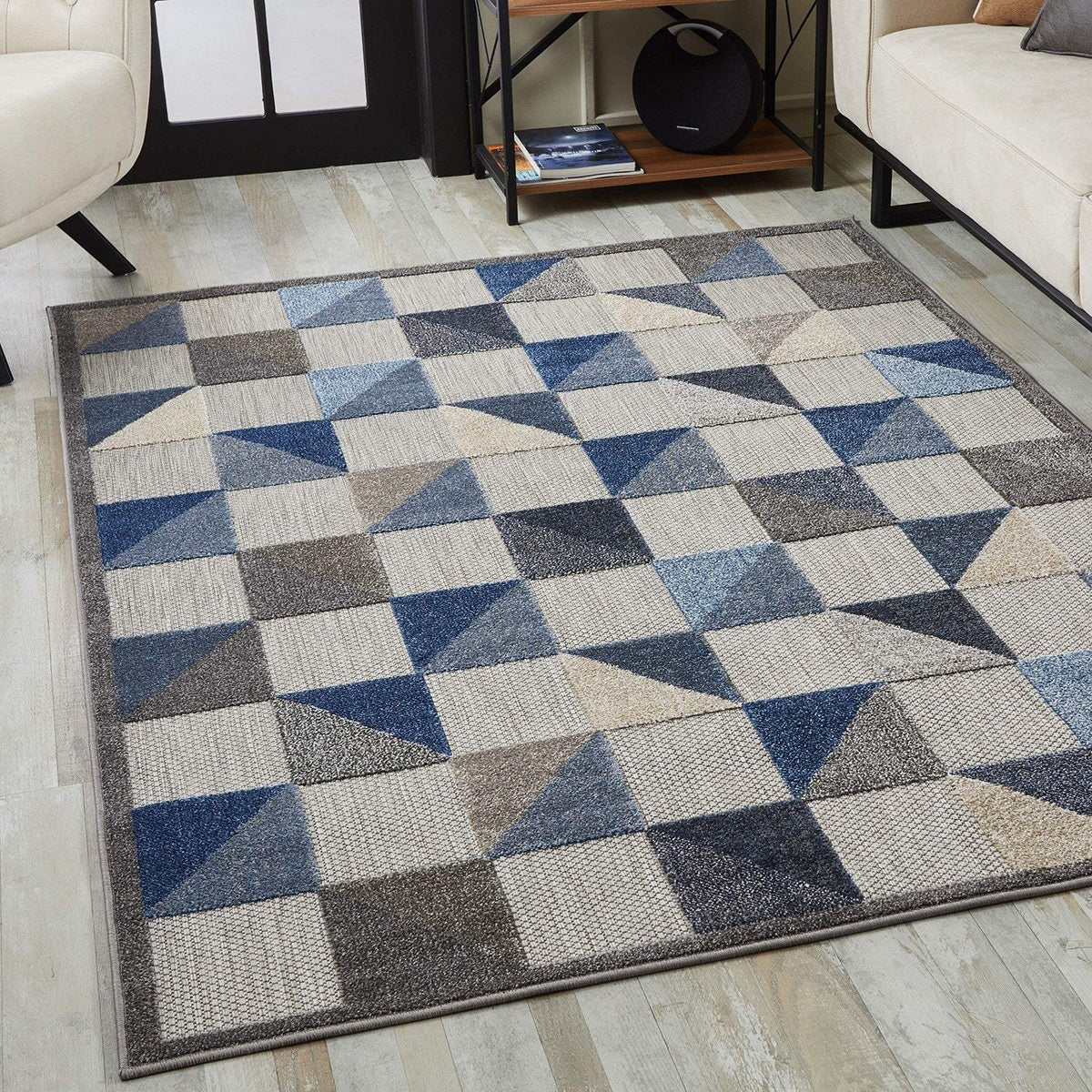 3' X 5' Blue And Gray Geometric Stain Resistant Indoor Outdoor Area Rug - Homeroots - Flyclothing LLC