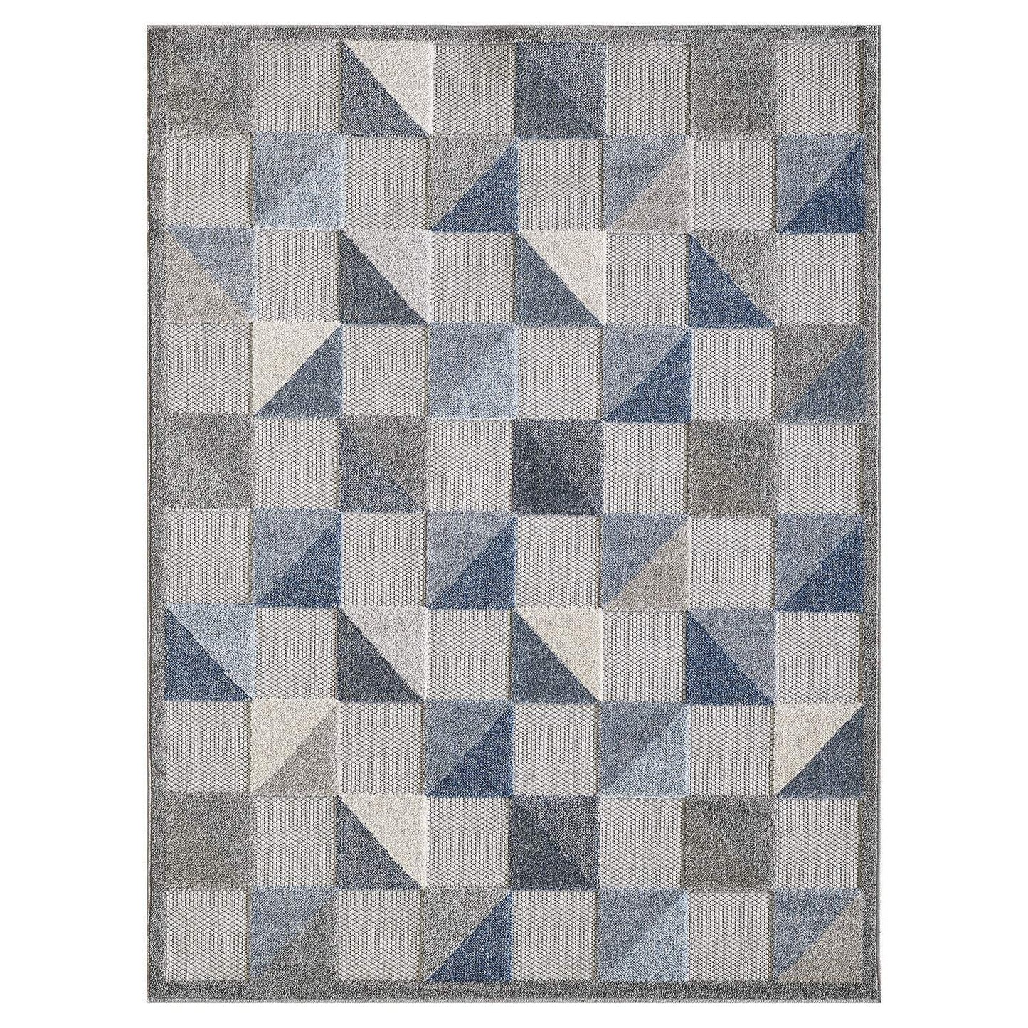 5' X 7' Blue And Gray Geometric Stain Resistant Indoor Outdoor Area Rug - Homeroots - Flyclothing LLC