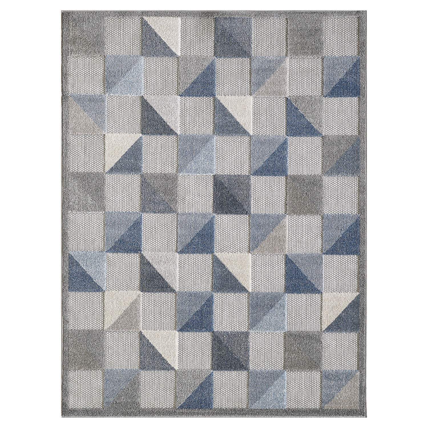 5' X 7' Blue And Gray Geometric Stain Resistant Indoor Outdoor Area Rug - Homeroots - Flyclothing LLC