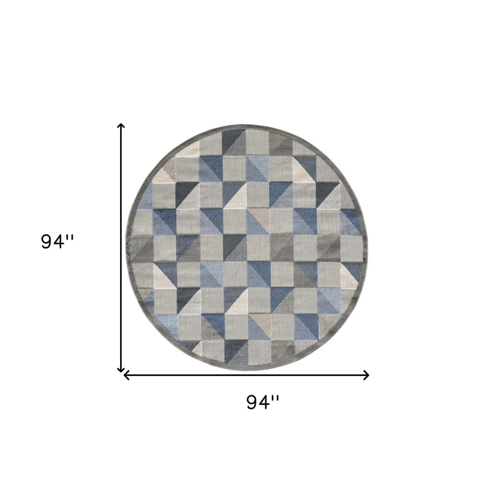 8' Round Blue And Gray Round Geometric Stain Resistant Indoor Outdoor Area Rug - Homeroots - Flyclothing LLC
