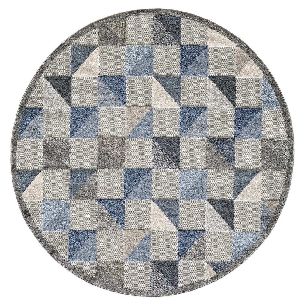 8' Round Blue And Gray Round Geometric Stain Resistant Indoor Outdoor Area Rug - Homeroots - Flyclothing LLC